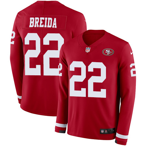 Nike 49ers #22 Matt Breida Red Team Color Men's Stitched NFL Limited Therma Long Sleeve Jersey Nike 49ers #22 Matt Breida Red Team Color Men's Stitched NFL Limited Therma Long Sleeve Jersey