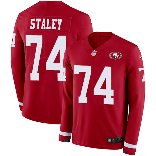 Nike 49ers #74 Joe Staley Red Team Color Men's Stitched NFL Limited Therma Long Sleeve Jersey Nike 49ers #74 Joe Staley Red Team Color Men's Stitched NFL Limited Therma Long Sleeve Jersey