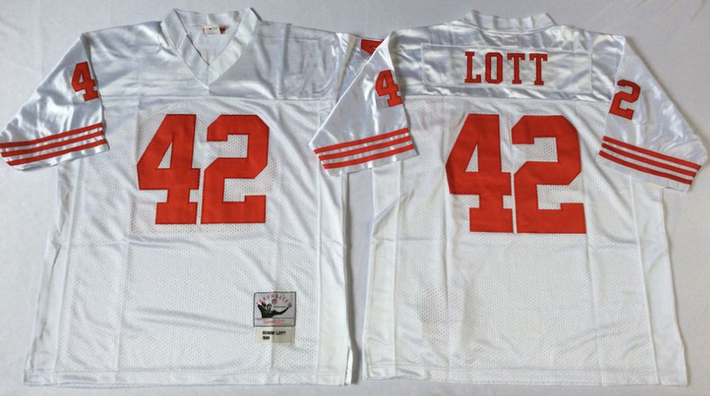 Mitchell And Ness 49ers #42 Ronnie Lott white Men's Throwback Stitched NFL Jersey