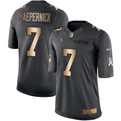Nike 49ers #7 Colin Kaepernick Black Men's Stitched NFL Limited Gold Salute To Service Jersey Nike 49ers #7 Colin Kaepernick Black Men's Stitched NFL Limited Gold Salute To Service Jersey