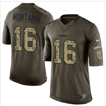 Nike San Francisco 49ers #16 Joe Montana Green Men's Stitched NFL Limited Salute to Service Jersey Nike San Francisco 49ers #16 Joe Montana Green Men's Stitched NFL Limited Salute to Service Jersey