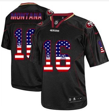 NEW San Francisco 49ers #16 Joe Montana Black NFL Elite USA Flag Fashion Jersey NEW San Francisco 49ers #16 Joe Montana Black NFL Elite USA Flag Fashion Jersey