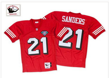 Mitchell and Ness San Francisco 49ers #21 Deion Sanders Red With 50TH 1996 Stitched NFL Jersey