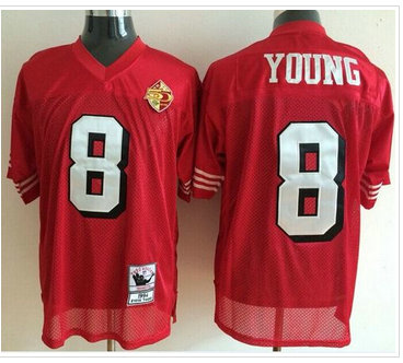 Mitchell and Ness San Francisco 49ers #8 Steve Young Red With 50TH 1996 Stitched NFL Jersey