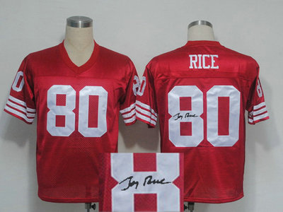 San Francisco 49ers 80# J.Rice red Throwback Jersey(Signed Elite)