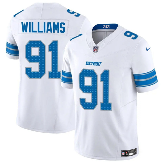 Men's Detroit Lions #91 Tyleik Williams White 2025 F.U.S.E. Vapor Limited Stitched Jersey Men's Detroit Lions #91 Tyleik Williams White 2025 F.U.S.E. Vapor Limited Stitched Jersey