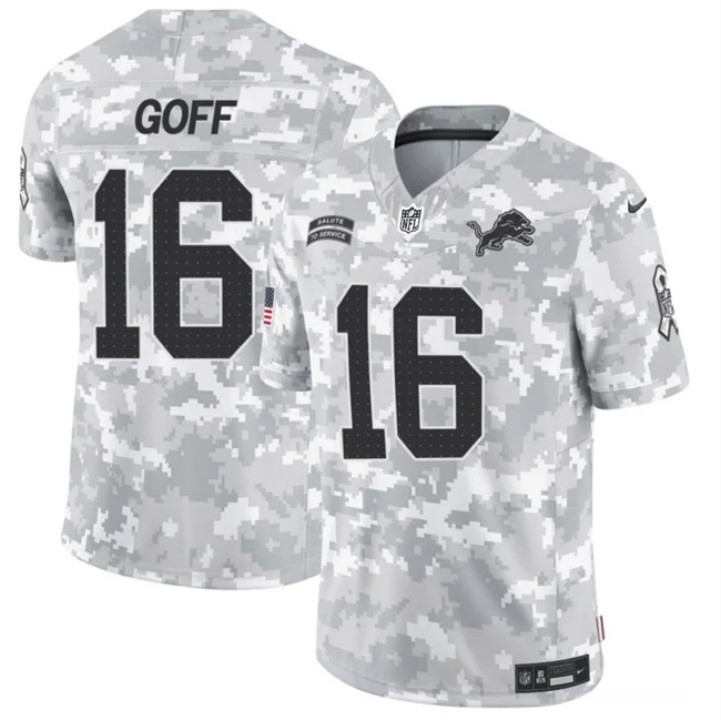 Men's Detroit Lions #16 Jared Goff 2024 F.U.S.E Arctic Camo Salute To Service Limited Stitched Football Jersey Men's Detroit Lions #16 Jared Goff 2024 F.U.S.E Arctic Camo Salute To Service Limited Stitched Football Jersey