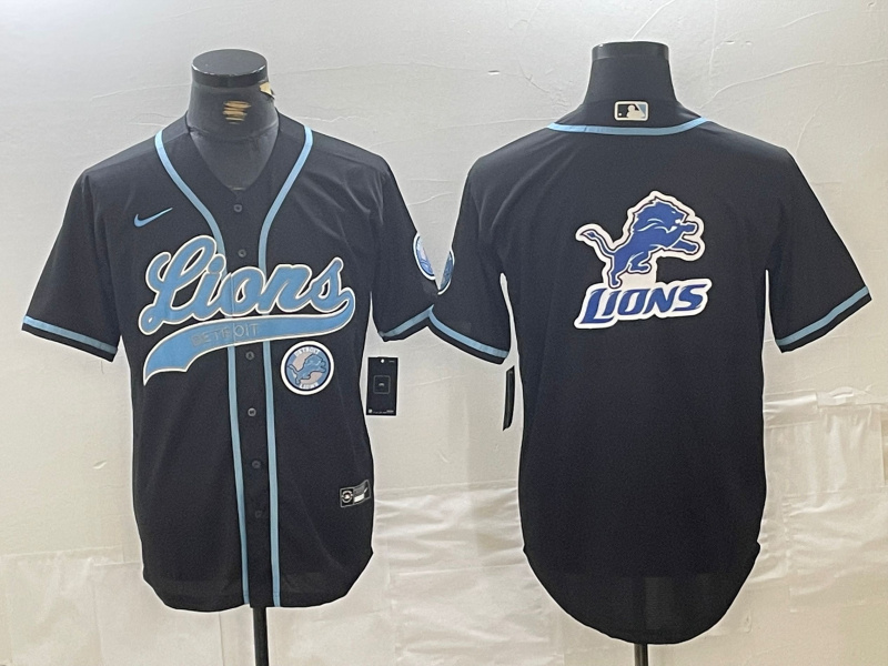 Men's Detroit Lions Team Big Logo Black Cool Base Stitched Baseball Jersey 1 Men's Detroit Lions Team Big Logo Black Cool Base Stitched Baseball Jersey 1