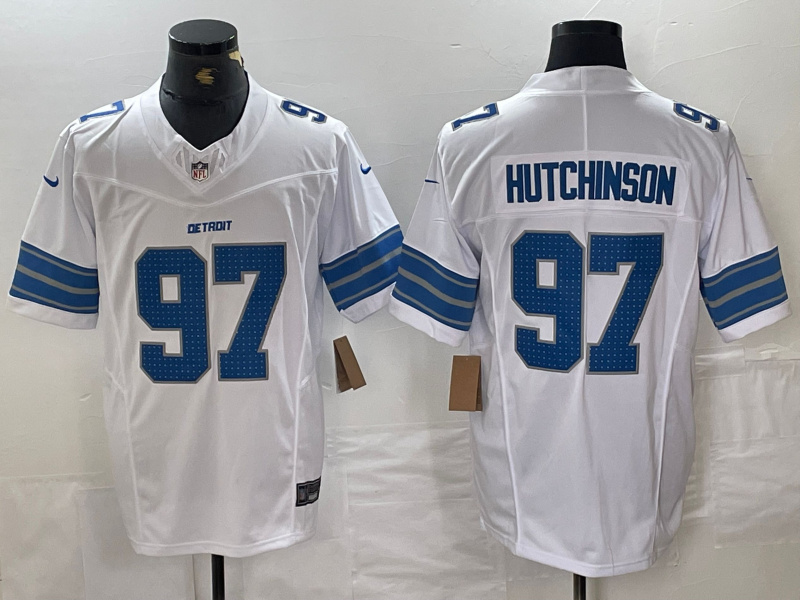 Men's Detroit Lions #97 Aidan Hutchinson White 2024 F.U.S.E. Vapor Limited Stitched Jersey Men's Detroit Lions #97 Aidan Hutchinson White 2024 F.U.S.E. Vapor Limited Stitched Jersey