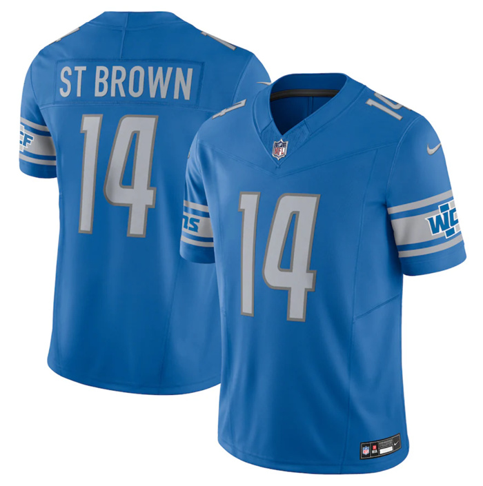 Men's Detroit Lions #14 Amon-Ra St. Brown Blue 2023 F.U.S.E. Vapor Untouchable Limited Stitched Jersey Men's Detroit Lions #14 Amon-Ra St. Brown Blue 2023 F.U.S.E. Vapor Untouchable Limited Stitched Jersey