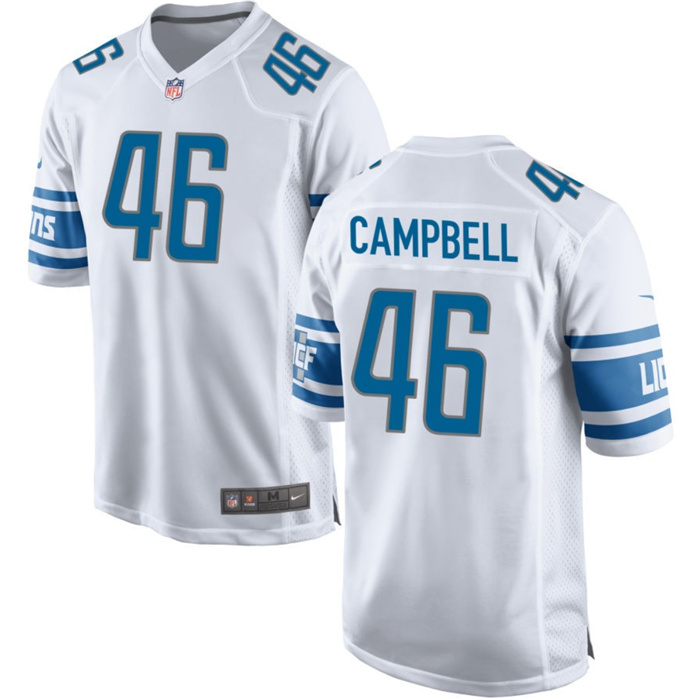 Men's Detroit Lions #46 Jack Campbell White Stitched Game Jersey Men's Detroit Lions #46 Jack Campbell White Stitched Game Jersey