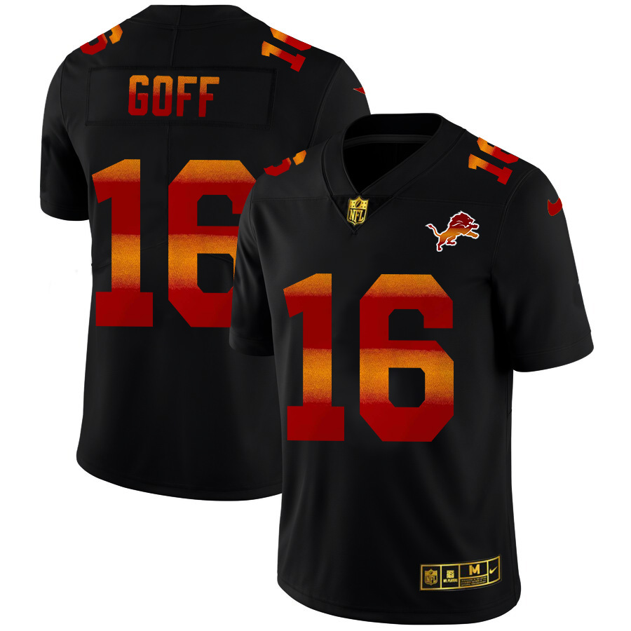 Detroit Lions #16 Jared Goff Men's Black Nike Red Orange Stripe Vapor Limited NFL Jersey Detroit Lions #16 Jared Goff Men's Black Nike Red Orange Stripe Vapor Limited NFL Jersey