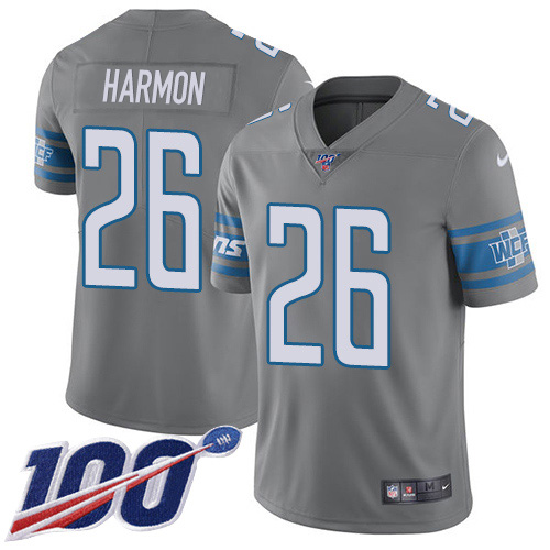 Nike Lions #26 Duron Harmon Gray Men's Stitched NFL Limited Rush 100th Season Jersey Nike Lions #26 Duron Harmon Gray Men's Stitched NFL Limited Rush 100th Season Jersey