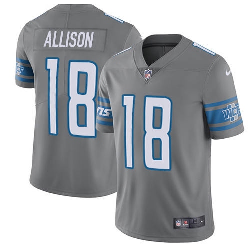 Nike Lions #18 Geronimo Allison Gray Men's Stitched NFL Limited Rush Jersey Nike Lions #18 Geronimo Allison Gray Men's Stitched NFL Limited Rush Jersey