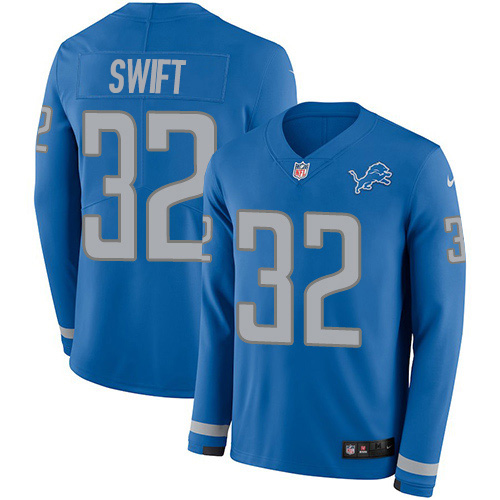 Nike Lions #32 D'Andre Swift Blue Team Color Men's Stitched NFL Limited Therma Long Sleeve Jersey Nike Lions #32 D'Andre Swift Blue Team Color Men's Stitched NFL Limited Therma Long Sleeve Jersey