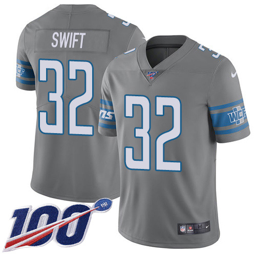 Nike Lions #32 D'Andre Swift Gray Men's Stitched NFL Limited Rush 100th Season Jersey Nike Lions #32 D'Andre Swift Gray Men's Stitched NFL Limited Rush 100th Season Jersey
