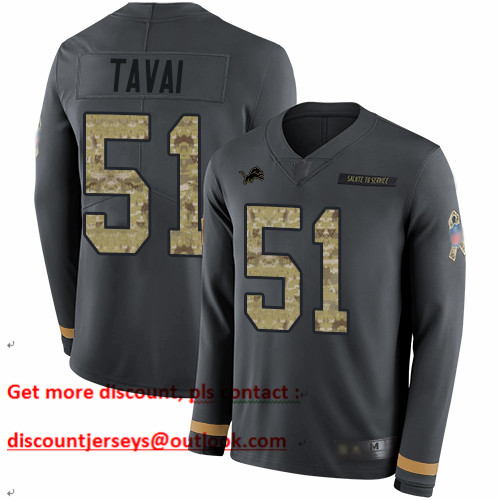 Lions #51 Jahlani Tavai Anthracite Salute to Service Men's Stitched Football Limited Therma Long Sleeve Jersey