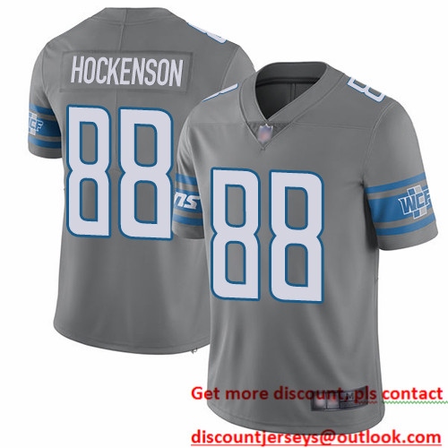 Lions #88 T.J. Hockenson Gray Men's Stitched Football Limited Rush Jersey