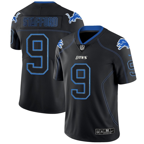 VNike Lions #9 Matthew Stafford Lights Out Black Men's Stitched NFL Limited Rush Jersey