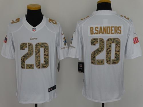Nike Lions #20 Barry Sanders White Men's Stitched NFL Limited Salute to Service Jersey Nike Lions #20 Barry Sanders White Men's Stitched NFL Limited Salute to Service Jersey