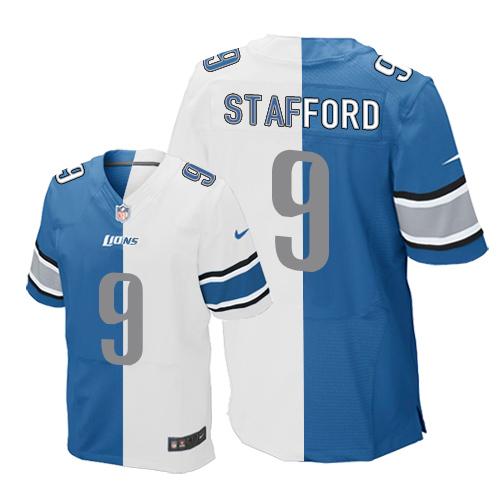 Nike Lions #9 Matthew Stafford Blue White Men's Stitched NFL Elite Split Jersey Nike Lions #9 Matthew Stafford Blue White Men's Stitched NFL Elite Split Jersey