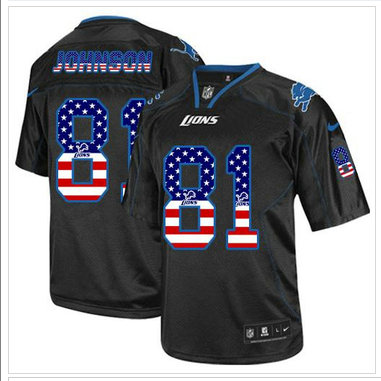NEW Detroit Lions #81 Calvin Johnson Black NFL Elite USA Flag Fashion Jersey