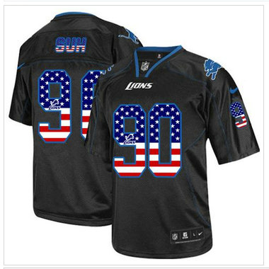 NEW Detroit Lions #90 Ndamukong Suh Black NFL Elite USA Flag Fashion Jersey NEW Detroit Lions #90 Ndamukong Suh Black NFL Elite USA Flag Fashion Jersey