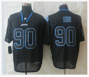 New Detroit Lions #90 Ndamukong Suh Lights Out Black Elite Jersey
