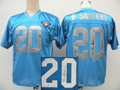 Detroit Lions #20 B.Sanders Lt.blue throwback Jersey(Signed Elite) Detroit Lions #20 B.Sanders Lt.blue throwback Jersey(Signed Elite)