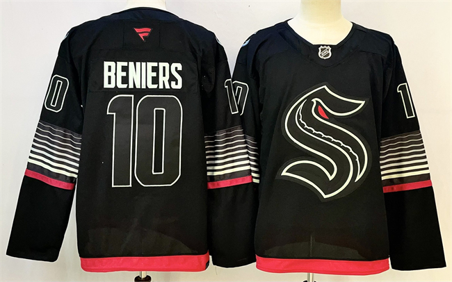 Men's Seattle Kraken #10 Matty Beniers Black 2026 Alternate Stitched Hockey Jersey Men's Seattle Kraken #10 Matty Beniers Black 2026 Alternate Stitched Hockey Jersey