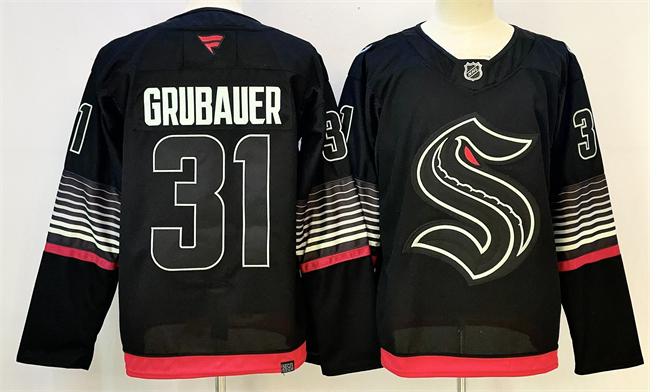 Men's Seattle Kraken #31 Philipp Grubauer Black 2026 Alternate Stitched Hockey Jersey Men's Seattle Kraken #31 Philipp Grubauer Black 2026 Alternate Stitched Hockey Jersey