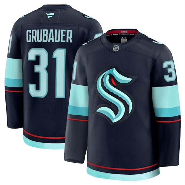 Men's Seattle Kraken #31 Philipp Grubauer Navy 2024-25 Home Stitched Hockey Jersey Men's Seattle Kraken #31 Philipp Grubauer Navy 2024-25 Home Stitched Hockey Jersey