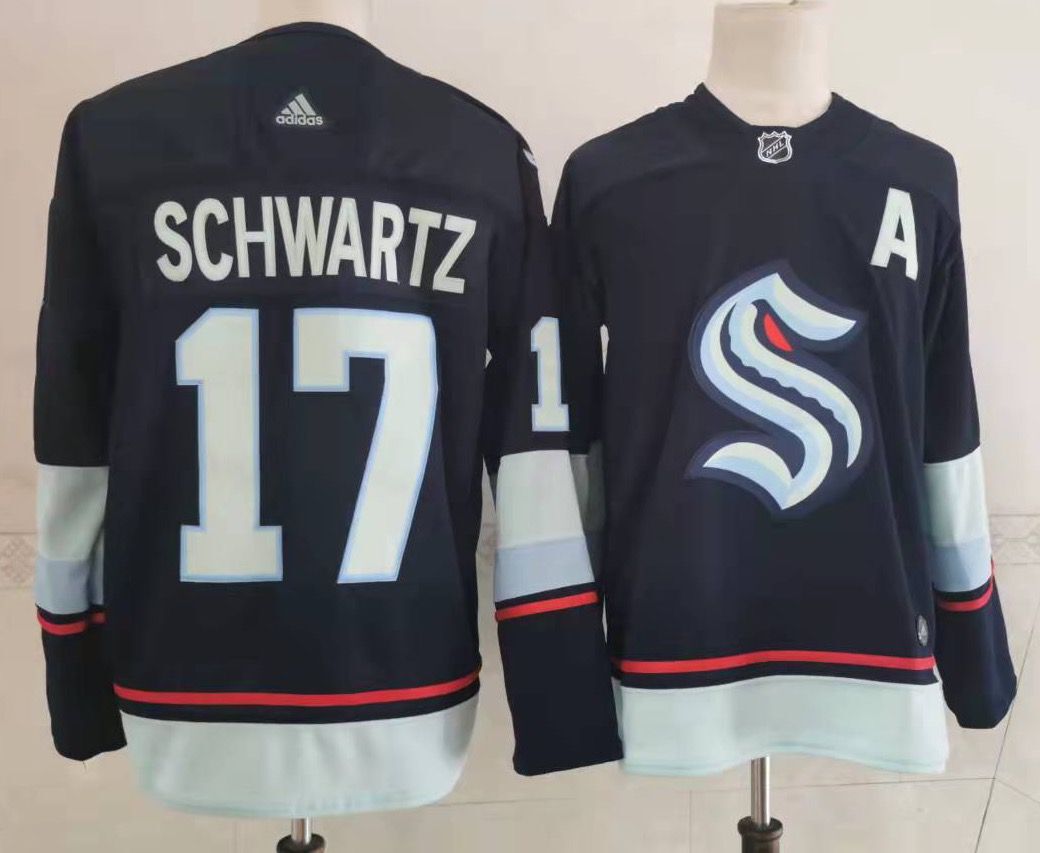 Men's Seattle Kraken #17 Jaden Schwartz Navy Blue Adidas Stitched NHL Jersey Men's Seattle Kraken #17 Jaden Schwartz Navy Blue Adidas Stitched NHL Jersey