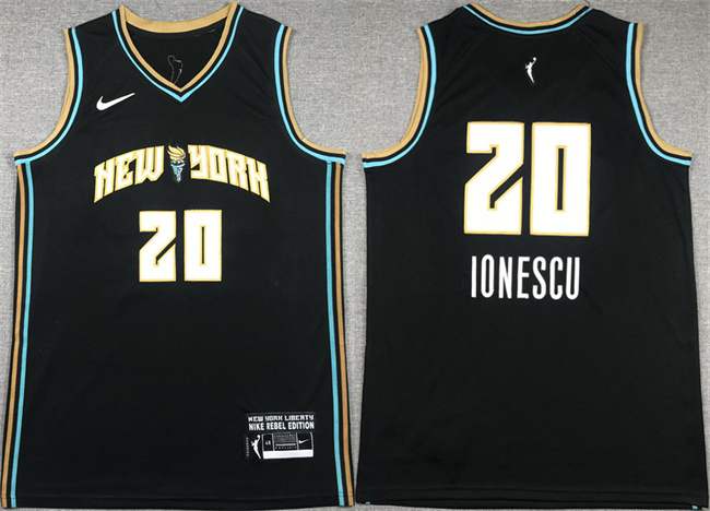 Men's New York Liberty #20 Sabrina Ionescu Black Stitched Jerseys