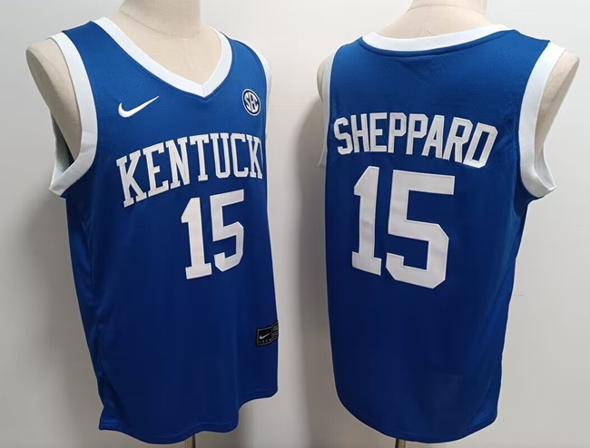 Men's Kentucky Wildcats #15 Reed Sheppard Blue Stitched Jersey Men's Kentucky Wildcats #15 Reed Sheppard Blue Stitched Jersey