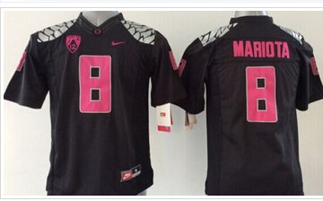 Youth NCAA Ducks #8 Marcus Mariota Black(Pink NO.) Stitched Jersey