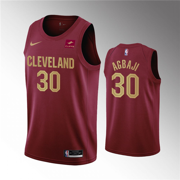 Men's Cleveland Cavaliers #30 Ochai Agbaji Wine Icon Edition Stitched Basketball Jersey Men's Cleveland Cavaliers #30 Ochai Agbaji Wine Icon Edition Stitched Basketball Jersey