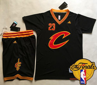 Cavaliers #23 LeBron James Black Short Sleeve C A Set The Finals Patch Stitched NBA Jersey