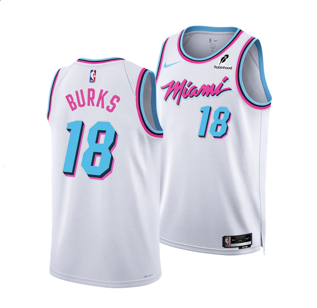 Men's Miami Heat #18 Alec Burks White 2024 25 City Edition Stitched Basketball Jersey Men's Miami Heat #18 Alec Burks White 2024 25 City Edition Stitched Basketball Jersey