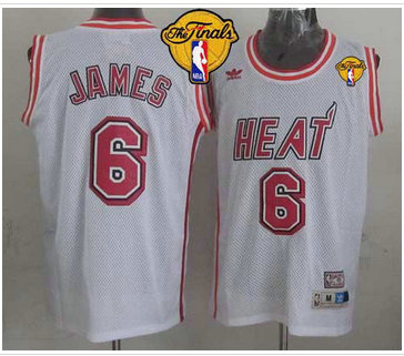 Miami Heat #6 LeBron James White Swingman Throwback Finals Patch Stitched NBA Jersey