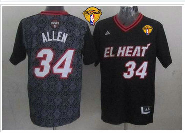 Miami Heat #34 Ray Allen Black New Latin Nights Finals Patch Stitched NBA Jersey