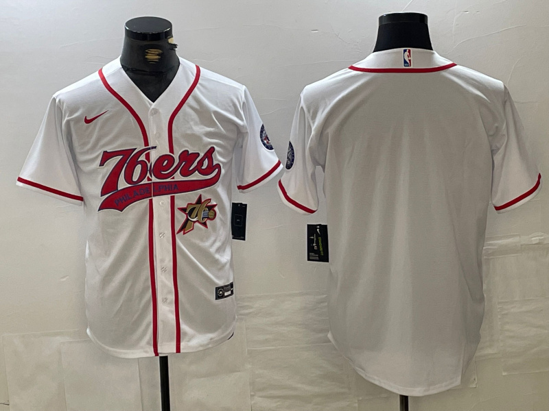 Men's Philadelphia 76ers Team Big Logo White Cool Base Stitched Baseball Jersey 3 Men's Philadelphia 76ers Team Big Logo White Cool Base Stitched Baseball Jersey 3