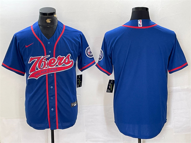 Men's Philadelphia 76ers Blank Royal Cool Base Stitched Baseball Jersey Men's Philadelphia 76ers Blank Royal Cool Base Stitched Baseball Jersey