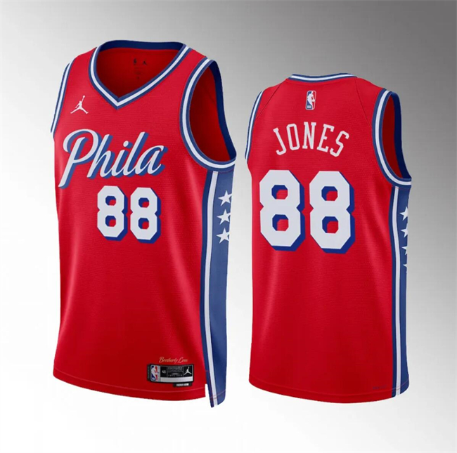 Men's Philadelphia 76ers #88 Kai Jones Red Statement Edition Stitched Jersey Men's Philadelphia 76ers #88 Kai Jones Red Statement Edition Stitched Jersey