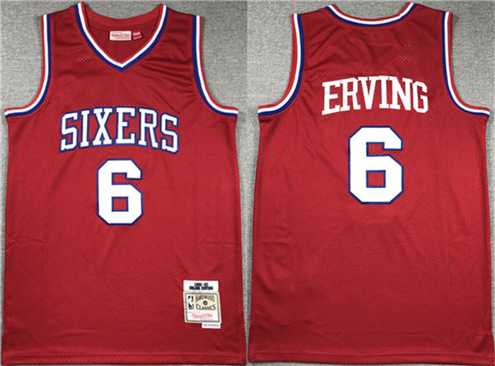 Men's Philadelphia 76ers #6 Julius Erving Red Throwback Basketball Jersey