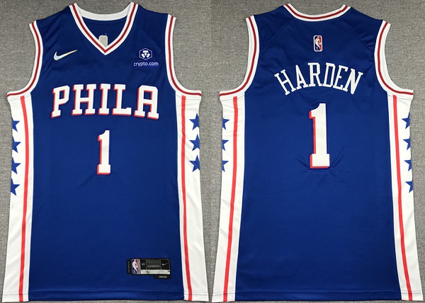 Men's Philadelphia 76ers #1 James Harden Royal 75th Anniversary Icon Edition Swingman Stitched Jersey Men's Philadelphia 76ers #1 James Harden Royal 75th Anniversary Icon Edition Swingman Stitched Jersey