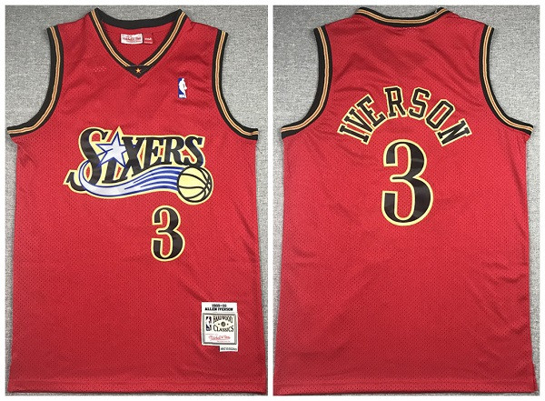 Men's Philadelphia 76ers #3 Allen Iverson Red Throwback Stitched Jersey Men's Philadelphia 76ers #3 Allen Iverson Red Throwback Stitched Jersey
