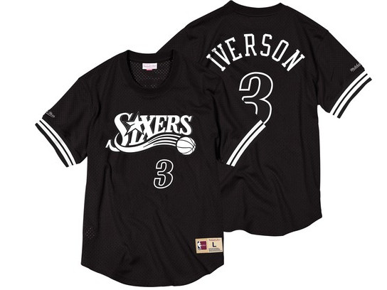 76ers 3 Allen Iverson Black Short Sleeve Mitchell & Ness Jersey 76ers 3 Allen Iverson Black Short Sleeve Mitchell & Ness Jersey