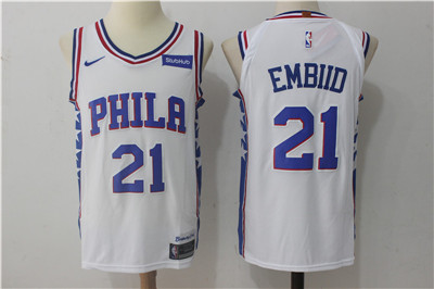 Nike 76ers #21 Joel Embiid White Stitched NBA Jerse