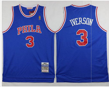 Mitchell and Ness Philadelphia 76ers #3 Allen Iverson Stitched Blue Throwback NBA Jersey Mitchell and Ness Philadelphia 76ers #3 Allen Iverson Stitched Blue Throwback NBA Jersey